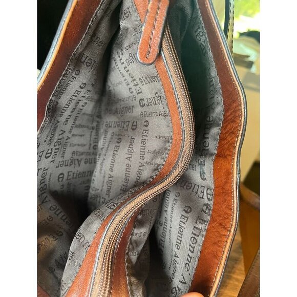 Etienne Aigner Bag Brown Leather Shoulder Boho Western Retro Hippie Indie 80s - Picture 12 of 16